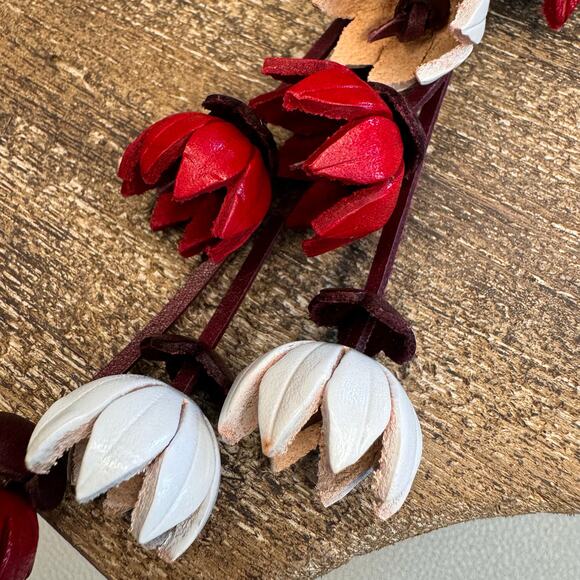 Leather Flower Purse Charm Genuine Leather Poinsettia Bag Charm Red Flower Flair - Picture 5 of 7